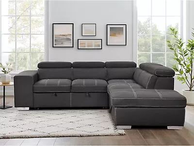 104'' Microfiber Sleeper Sectional Sofa: Pull Out Bed Chaise Storage Ottoman • $1878.94