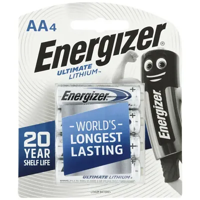 Energizer Ultimate Lithium AA Batteries Battery Power 20 Years Shelf Life 4 Pack • $31.40