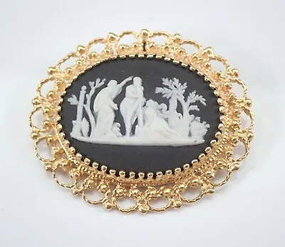 Antique Vintage 14K Yellow Gold Wedgwood Cameo Brooch Pin Pendant • $489