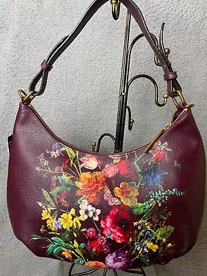 Elliot Lucca Handbag Womens Purse Wine Bright Floral Zip Close Brass Hardware • $39.87