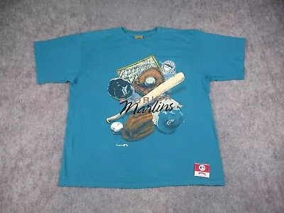 Vintage Florida Marlins Shirt Mens XL Teal MLB Nutmeg Mills Miami USA Made 90s • $22.49