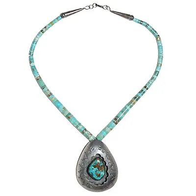 Vintage Native American Navajo Turquoise Sterling Silver Necklace • $200