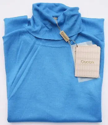 NWT CRUCIANI Solid Blue Cashmere Silk Lightweight Turtleneck Sweater XS (EU 46) • $249.99