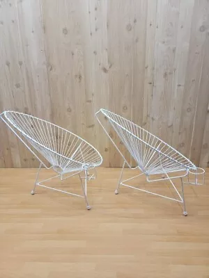 Modernist White Wire Garden Chairs In The Manner Of Mathieu Matégot - Pair • $2625