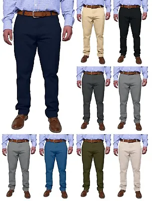 Mens Flex Chino Trousers Slim Fit Casual Stretch Flat Front Classic Pants • $15.29