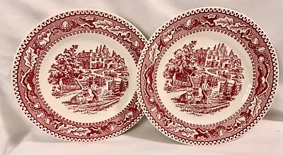 MINT Set Of 2 Royal Ironstone Memory Lane 6 1/2    Bread Plates Red Transferware • $15