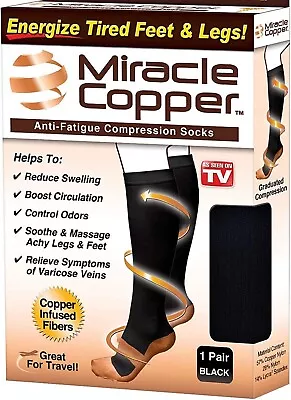 Miracle Copper Unisex Adult Socks Extra Firm Size Small/Medium 1 Pair Black • $9.99