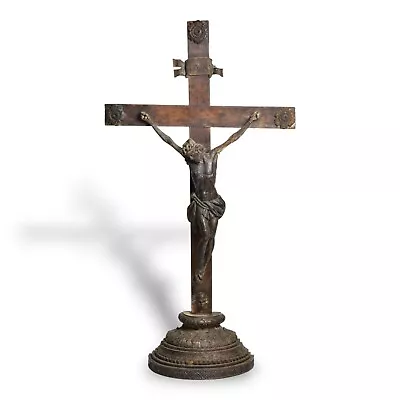 Large 17th / 18thC Carved Wood Crucifix Cross Corpus Christi Memento Mori 36  • $2495