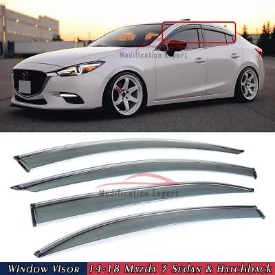 For 2014-2018 Mazda 3 Axela Chrome Trim Smoke Tinted Window Visors Rain Guards • $39.99