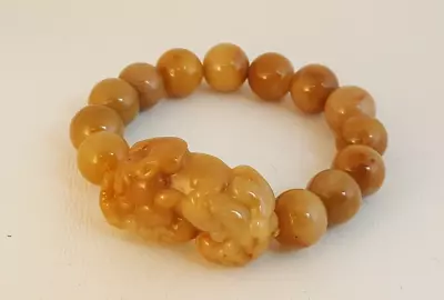 Chinese Mutton Fat Jade Bracelet Carved Dragon Fetish Tan Brown • $189.95