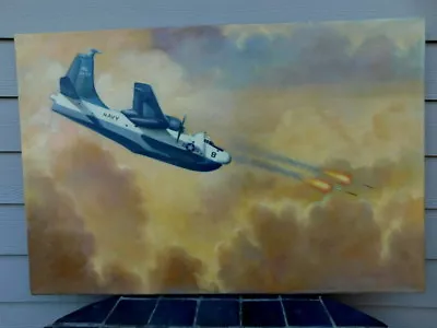 Navy Plane Vintage Oil Painting Canvas Rc6490 In Combat 24  X 36  Airplane • $187.65