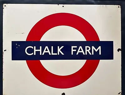 Vintage Original London Enamel Underground Mid-Century Tube Sign: Chalk Farm • $950