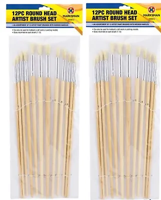 24 X Artist Paint Brush Set Brushes Painting Acrylic Oil Wood LONG 30cm HANDLES • £8.99