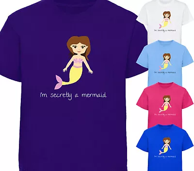 Im Secretly A Mermaid T-Shirt Girls Brunette Design Childrens T Shirt Gift • £8.99