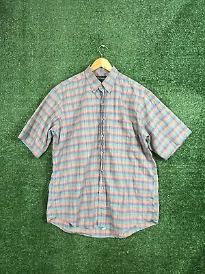 Vintage Burberrys Of London Mens Large Short Sleeve Button Down Shirt Multicolor • $31.88