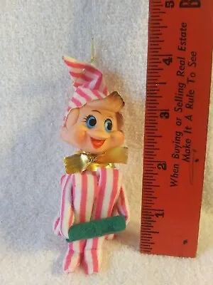 VTG Knee Hugger Elf Pink & White Stripped Christmas Ornament Shelf Sit JAPAN • $34.99