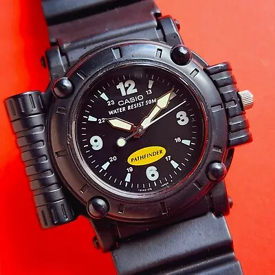 Casio Pathfinder Watch Compass Built Into Case Rare Vintage MW-43 Mens • $399