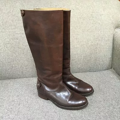 Frye 6 Melissa Button Riding Boot 76431 Dark Brown Extended Calf Rear Zip Tall • $79.99