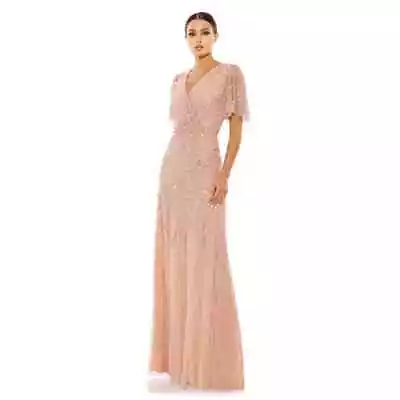 Mac Duggal 35109 Nude Embellished Beaded Flutter Sleeve Gown Size 8 New • $225