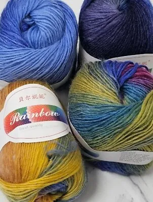 Rainbow Wool Knitting Yarn 70%Wool 30% Nylon   4 Balls ×50g Multicoloured  • £0.99