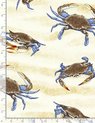 Crabs On Sand Fabric Ocean Nautical Cotton Timeless Treasures C7504 29  Length • $7.46