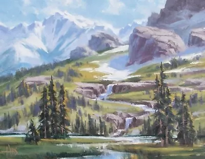 TOM HAAS Painting 'Sky Castle' Oil Wyoming Forest River Mountains Snow River • $185