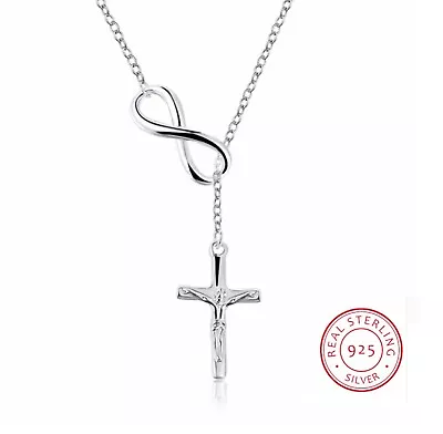 Women's Jewelry Genuine 925 Sterling Silver Infinity Cross Necklace • $12.99