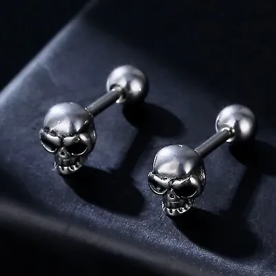 Gothic Punk Rock Skull Earrings Surgical Steel Screw Back Ear Stud Mens Womens • $6.99