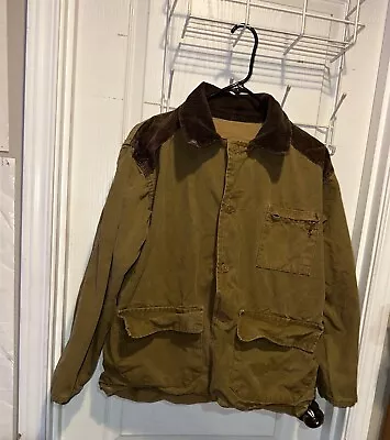 Vintage Hunting Jacket Men Medium Brown Wax Cotton Coronet Button Outdoors 70s • $40