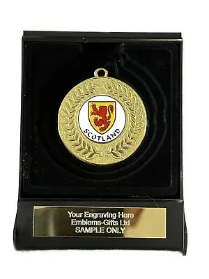 Scotland Lion Rampant Award 50mm Gold Contour Medal In Box (G) Engraved Free • £8.99
