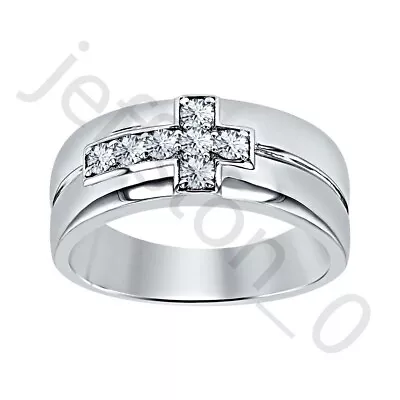 0.45 Ct Simulated Diamond 14k White Gold Over Wedding Band Cross Men's Ring • $106.62