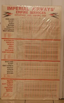 Original Imperial Airways Australia South Africa Poster Timetable 1936 V V RARE • £599.95