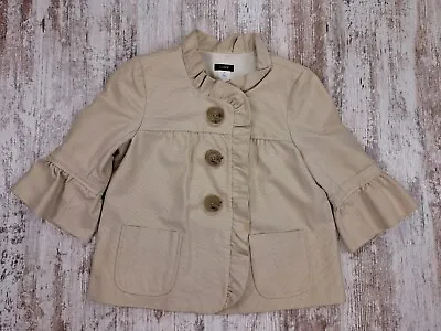 J Crew Ruffled 100% Cotton Tweed Button Blazer Cropped Jacket Beige Womens Sz 2P • $29.99