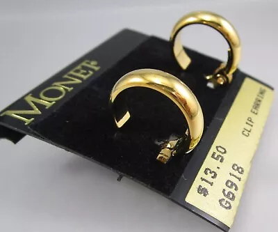 NOS Vintage 90s MONET 3/4  Gold Tone Hoop Clip On Earrings 71Y • $9.99