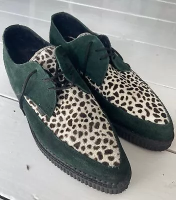 Underground Shoes Green Suede Size 10 UK RARE Leopard Skin Brothel Creepers • £70