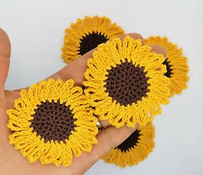 £7 • Buy Handmade 4 Sunflower, Crochet Sunflower Applique, Scrapbooking, Craft 4 Flowers
