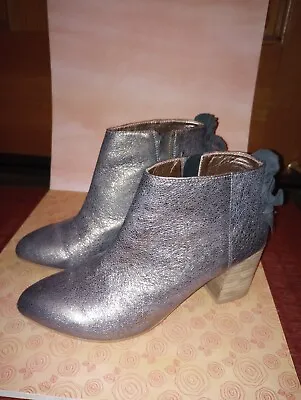 Anthropologie Miss Allbright Silver Leather Ruffle Ankle Bootie Boot Size 7 • $25
