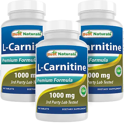 3 Pack Best Naturals L-Carnitine 1000mg 60 Tablets *Boosts Energy* • $25.47