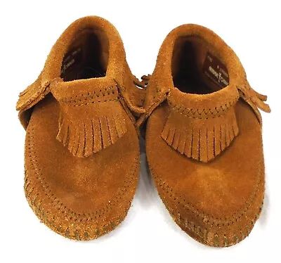 Minnetonka Brown Suede Leather Moccasins Child Toddler Kids Unisex Size 6 • £14.56