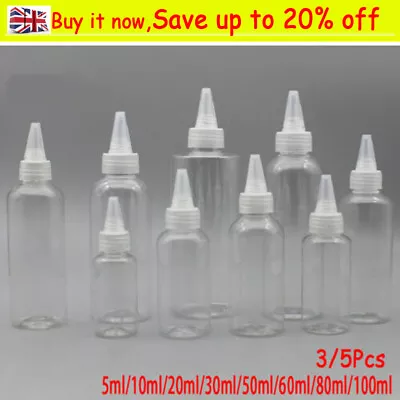 £6.66 • Buy 5pcs 5-100ml Twist Top Empty Bottles Plastic Nozzle Dropper Caps Spout Clear Nb