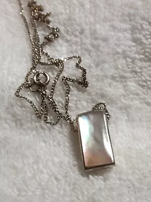 Sterling Silver Abalone/MOP Rectangular Pendant Necklace • £12.50