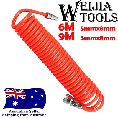 Coil Air Compressor Hose 6M 9M Recoil Hose PU With Nitto Style Fittings • $19.99