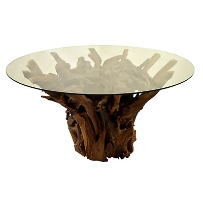 £950 • Buy Awesome  Solid Teak Root Dining Table Toughened Glass 120cm Diameter Reclaimed