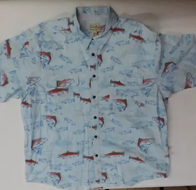 CABELLA'S Light Blue Fish Print Button Front Vented Shirt Short Sleeve Sz 2X Men • $13.99