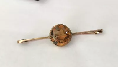 Antique Vintage 9k 9ct Yellow Gold 15mm Citrine Cairngorm Bar Brooch Pin Elegant • £185