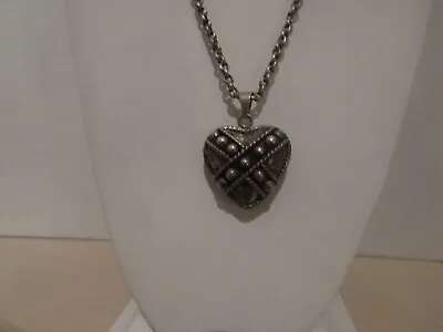 VINTAGE Signed Mexico Sterling Silver Ball/Bead Heart Pendant & Necklace 24  • £85.83