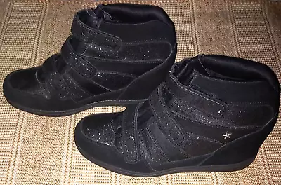 Ladies Skechers SKCH Plus 3 Black Hidden Wedge Slip-on Bootie Sneakers Size 10 • $15