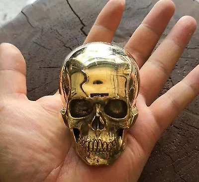 Handmade Brass Casting Mini Human Skull Polished Metal Artwork Nice Gift Decor • $89.99