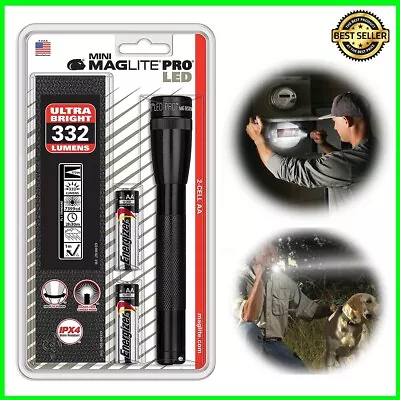 Maglite Mini PRO LED 2-Cell AA Flashlight - Holster Black Powerful 332 Lumens • $39.90