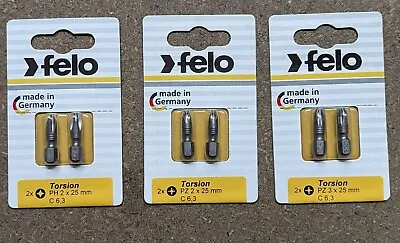 FELO TORSION SCREW BITS Pack Of 2 PH2 PZ2 PZ3 25mm Phillips POZIDRIV Screwbits • £3.49